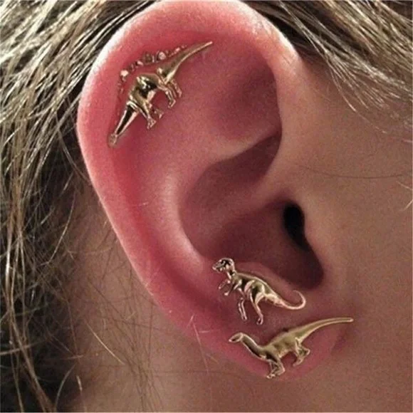 Eclectic Gold Dinosaur Stud Earring Set - Picture 1 of 4